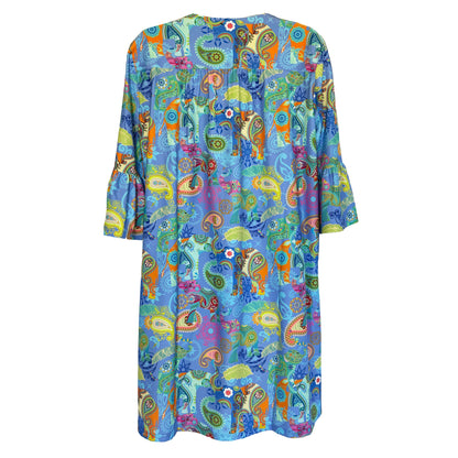 Katherine Way | Greenwich Tunic Dress in Paisley Pachyderms Periwinkle