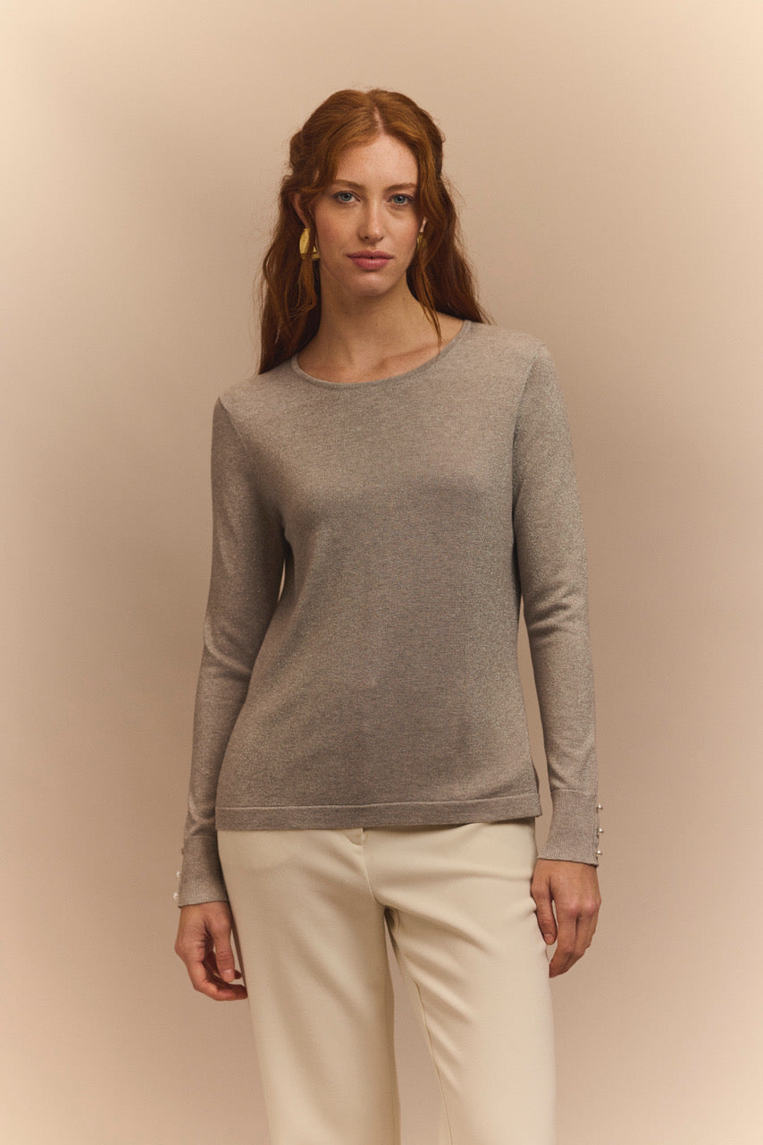 The H Edition | Silver Shimmer Long Sleeve with Pearl Buttons on the Cuffs