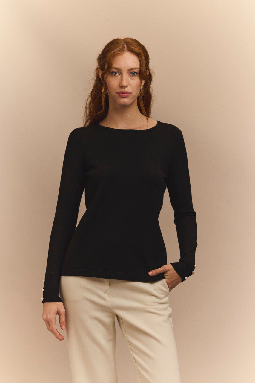 Black Long Sleeve with Pearl Buttons on the Cuffs