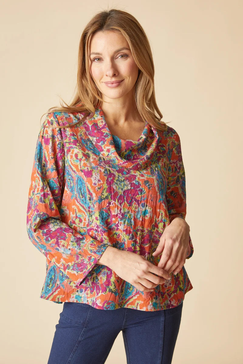 Habitat Destination Unknown Floral Drape Collar Top - 34852 - BURNT SIENNA