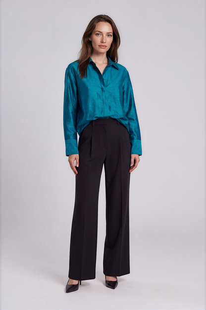 High Low Silk Blouse teal
