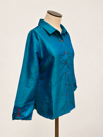 High Low Silk Blouse teal