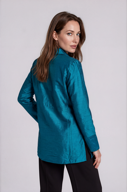 High Low Silk Blouse teal
