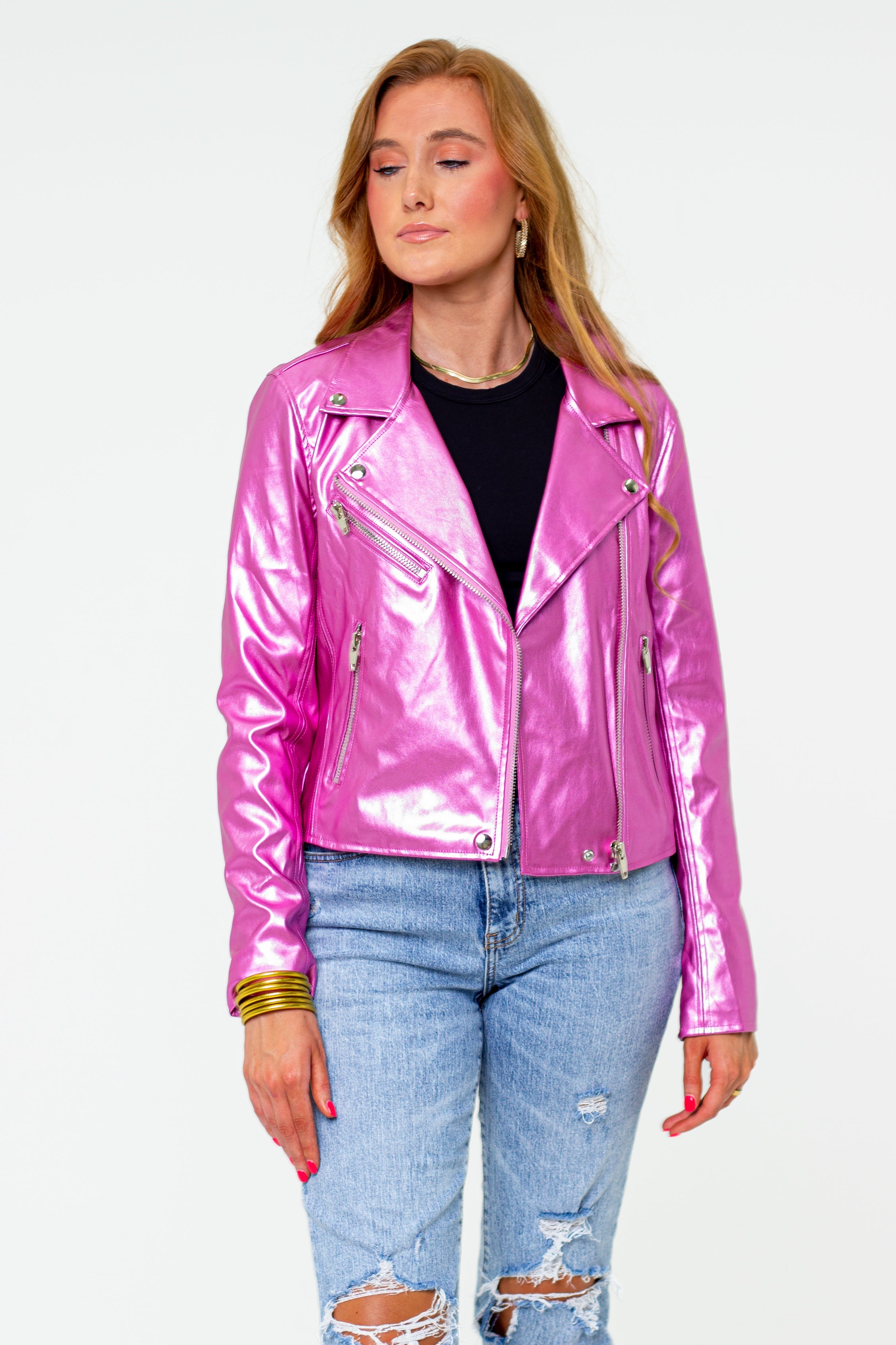 Dani Vegan Leather Jacket - Magenta