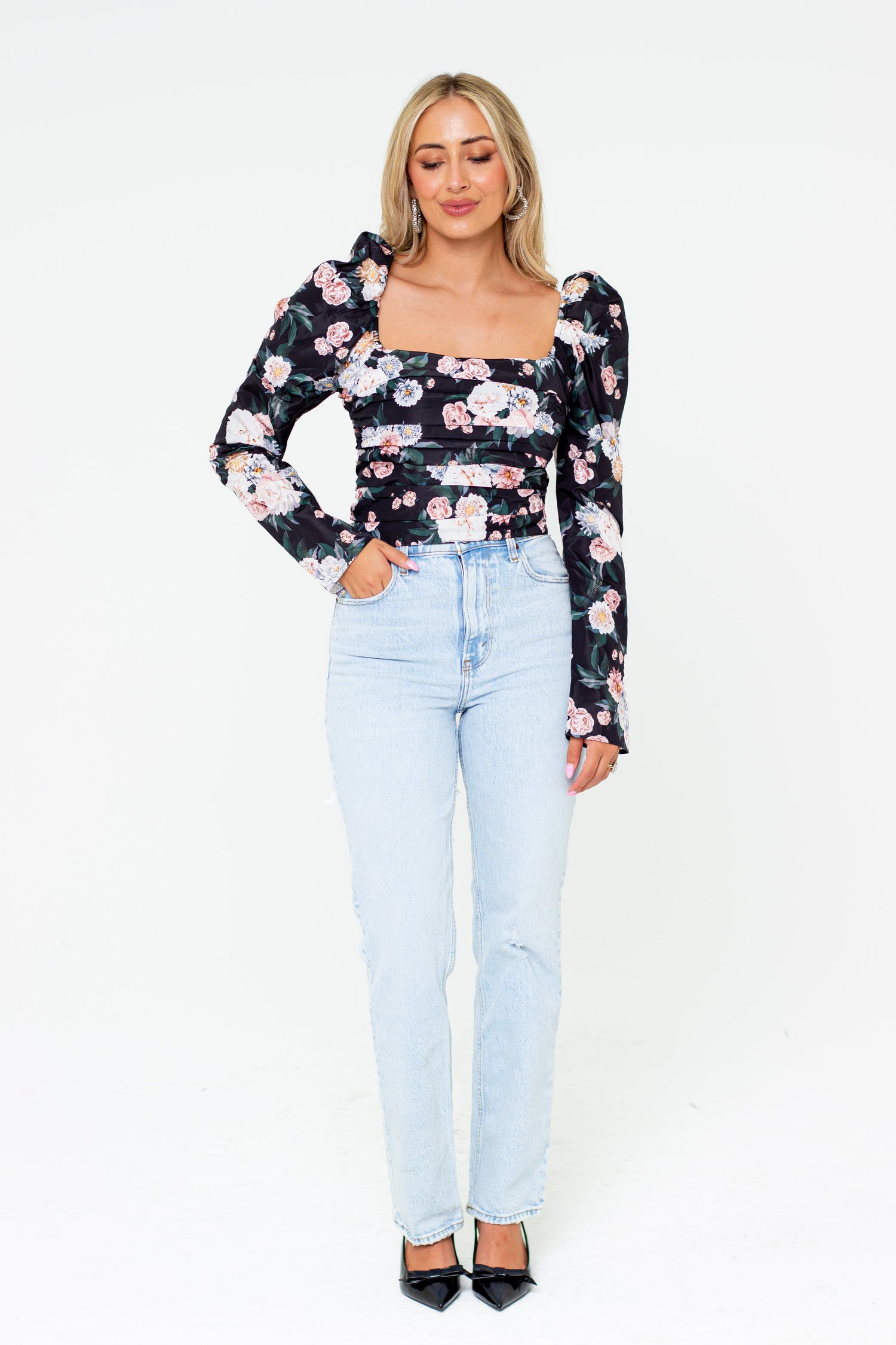 Dutchess Pleated Long Sleeve Top - Sleeping Garden