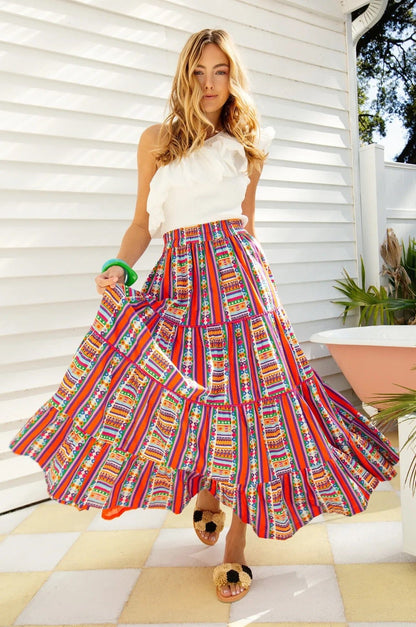 Briton Court | Savannah Maxi Skirt - Striped Floral Geo