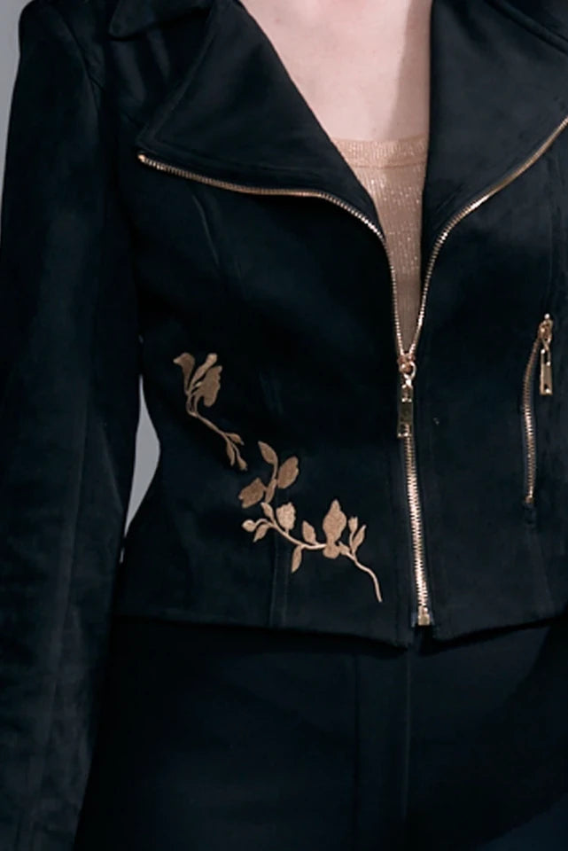 Britney Embroidered Silky Suede Jacket