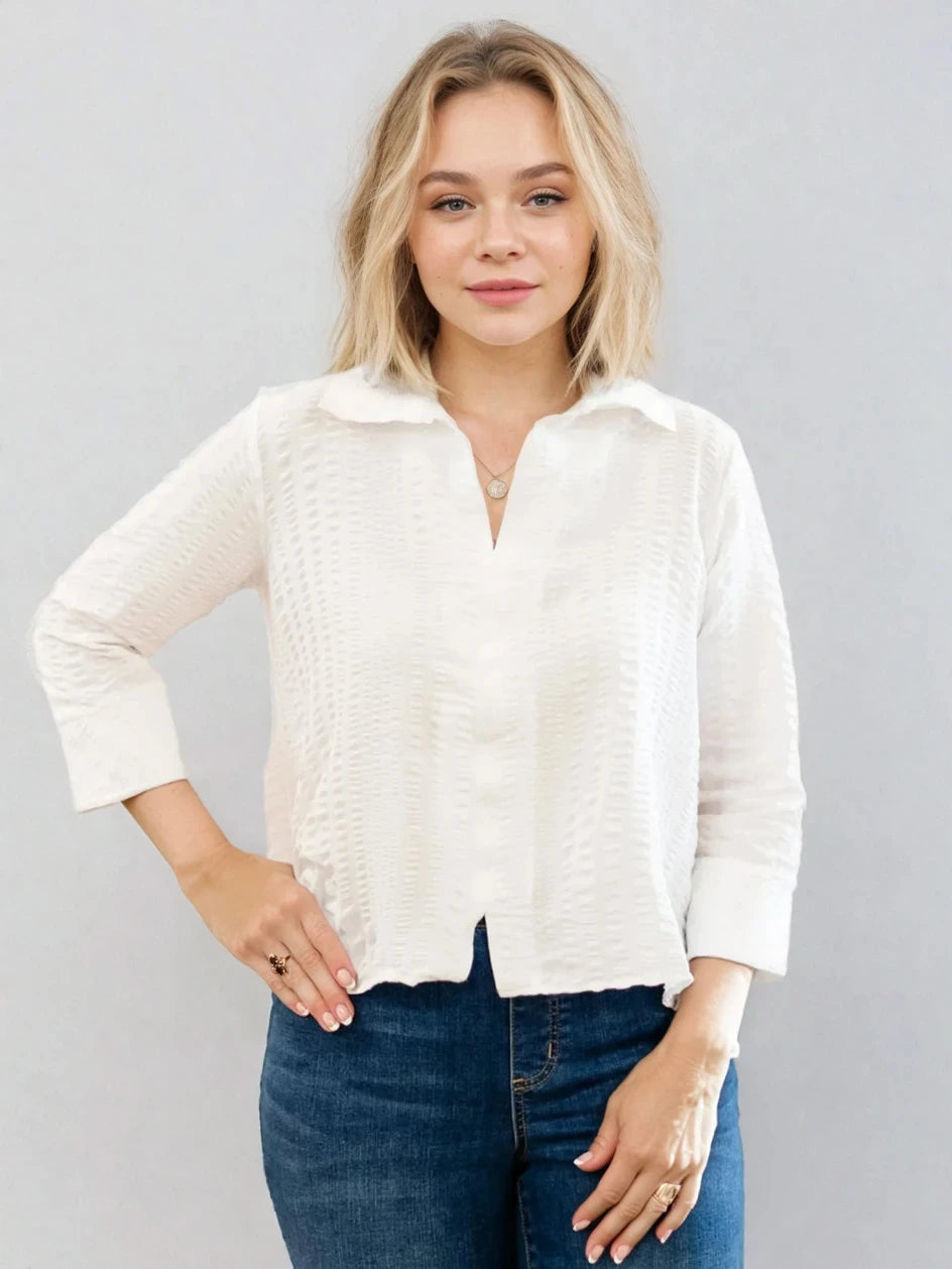 Puckered 3/4 Sleeve Blouse