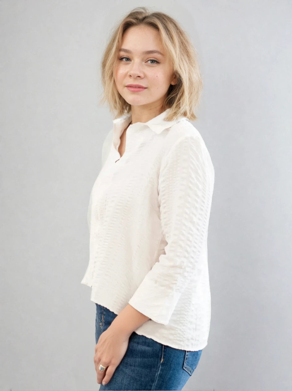 Puckered 3/4 Sleeve Blouse