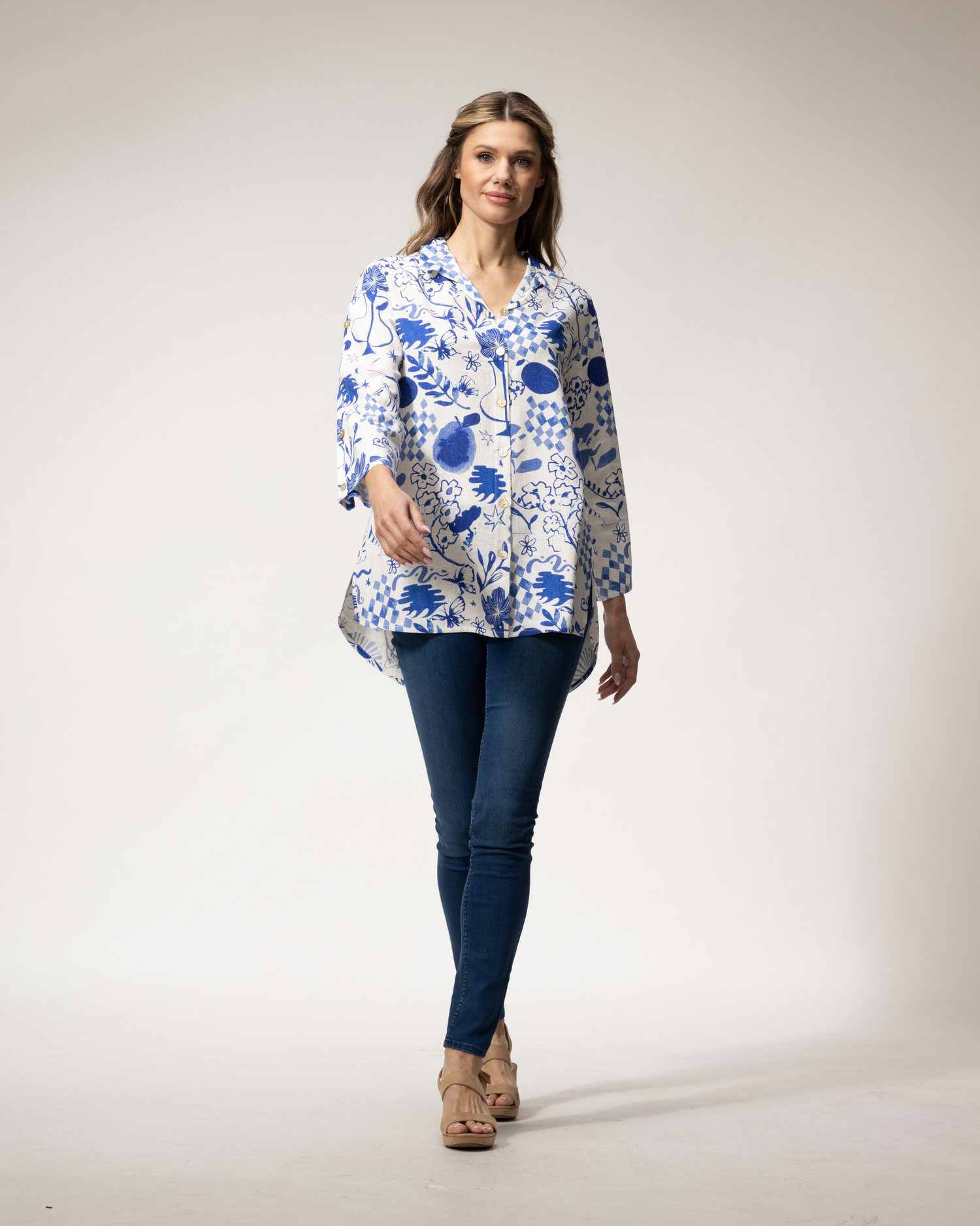 Toofan | Linen Top - Blue / White