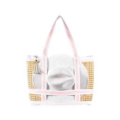 Woven tote Lifeguard Press Beach Hat Tote, Lilly Garden Home bag with pink straps 