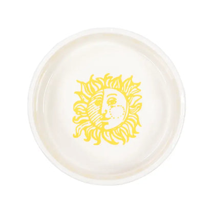 Lifeguard Press Pet Bowl, Sun Tiles Home dog water white bowl with a yellow design 