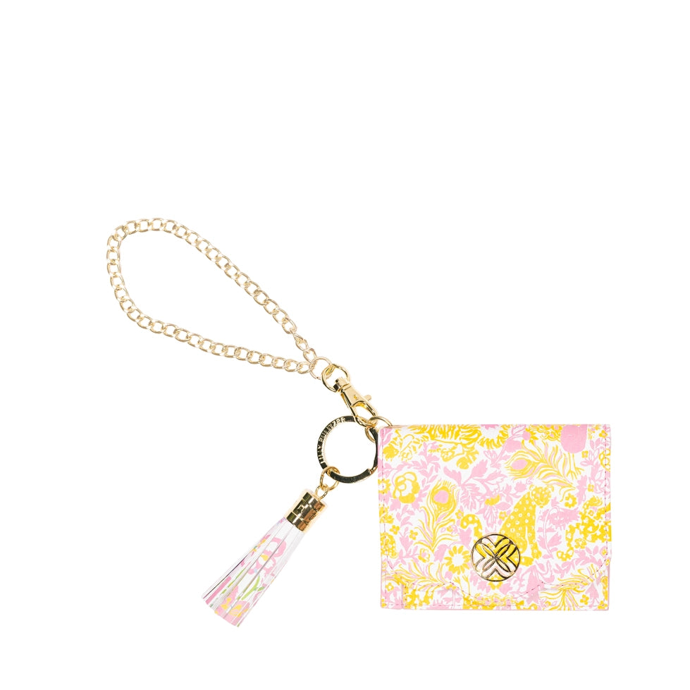 Lifeguard Press Snap Card Case, Royal Zoo pink floral cardholder with chain and tassel