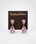 A pair of drop earrings with faceted light pink teardrop gemstones in gold-tone settings, Light Pink Double Drop Tear Drop Pear Earrings