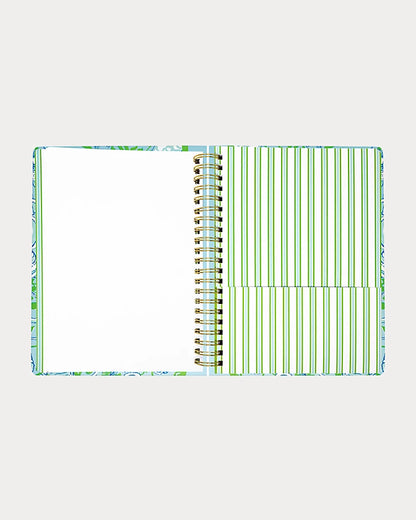 Lilly Pulitzer 2026-2027 17 Month Jumbo Agenda Spiral-bound planner with a decorative cover featuring sea shells and fish in the Color Day Dream Blue Throw Me A Line