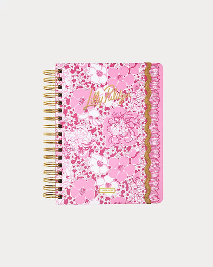 Pink floral Lilly Pulitzer 2026-2027 17 Month Large Agenda  Color in Conch Shell Pink Burst Of Joy