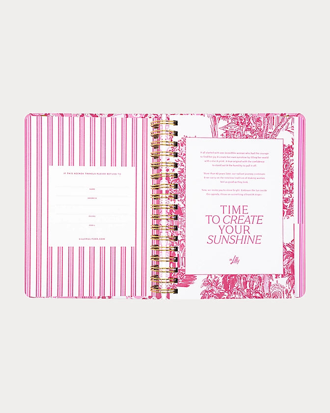 Pink floral Lilly Pulitzer 2026-2027 17 Month Large Agenda  Color in Conch Shell Pink Burst Of Joy