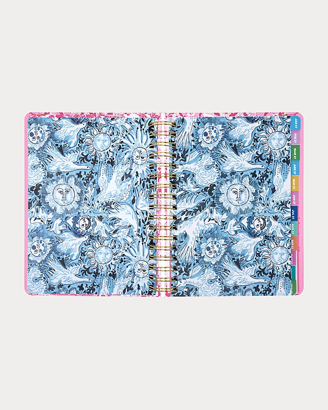 Pink floral Lilly Pulitzer 2026-2027 17 Month Large Agenda  Color in Conch Shell Pink Burst Of Joy