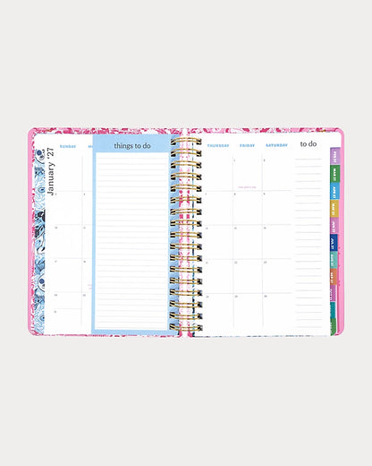 Pink floral Lilly Pulitzer 2026-2027 17 Month Large Agenda  Color in Conch Shell Pink Burst Of Joy