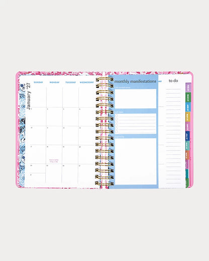 Pink floral Lilly Pulitzer 2026-2027 17 Month Large Agenda  Color in Conch Shell Pink Burst Of Joy