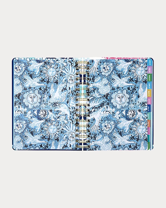 Lilly Pulitzer 2026-2027 17 Month Large Agenda Resort White Shell Shine print with floral shell design and gold accents