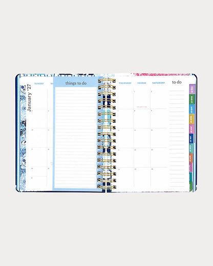 Lilly Pulitzer 2026-2027 17 Month Large Agenda Resort White Shell Shine print with floral shell design and gold accents