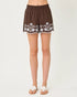Lilly Pulitzer 5" Kilah Eyelet High Rise Short in coco beach marni embroidered poplin brown shorts with white floral embroidery and a white scalloped lace hem.