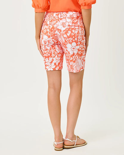 Lilly Pulitzer 9" Natia Knit Short in the color Sunset Orange Budding Romance