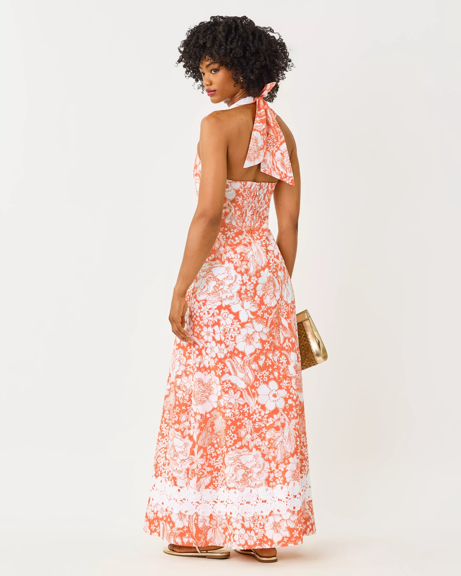 Lilly Pulitzer Belinda Halter Maxi Dress  in the color Sunset Orange Budding Romance