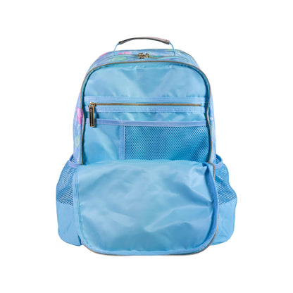 Lilly Pulitzer Book Bag in Capri Blue Shelden Blue backpack with pink and green shell pattern