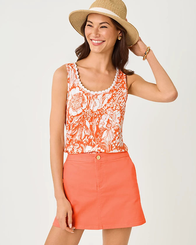 Lilly Pulitzer Gabbie Crochet Trimmed Knit Tank Top in the color Sunset Orange Budding Romance