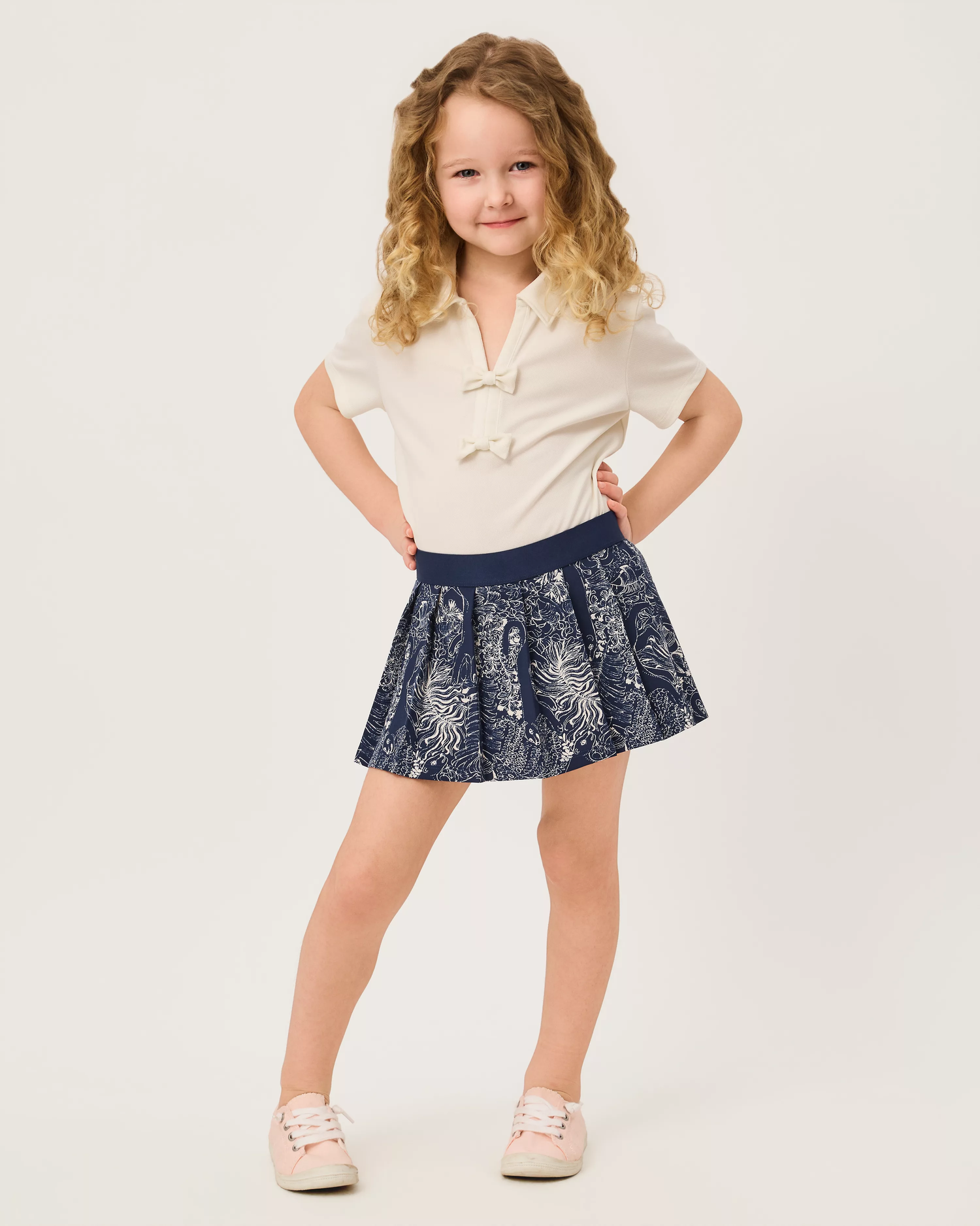 Lilly Pulitzer Girls Mini Frida Sleeved Polo Coconut