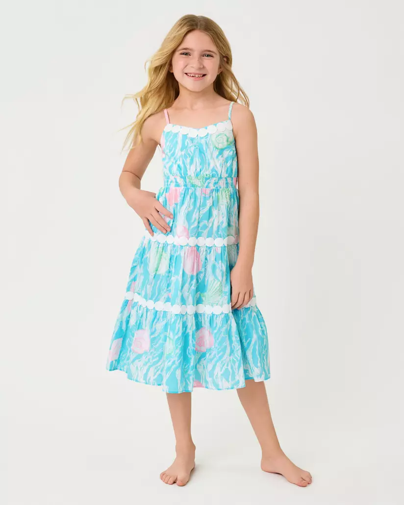 Lilly Pulitzer Girls Mini Zanna Midi Dress Capri Blue Shelden young girl blue floral coastal dress
