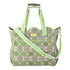 Lilly Pulitzer Scallop Cooler Tote, Tropical Tiles a cooler tote bag with a green and pink floral pattern, featuring light green handles and a matching shoulder strap with white stripes