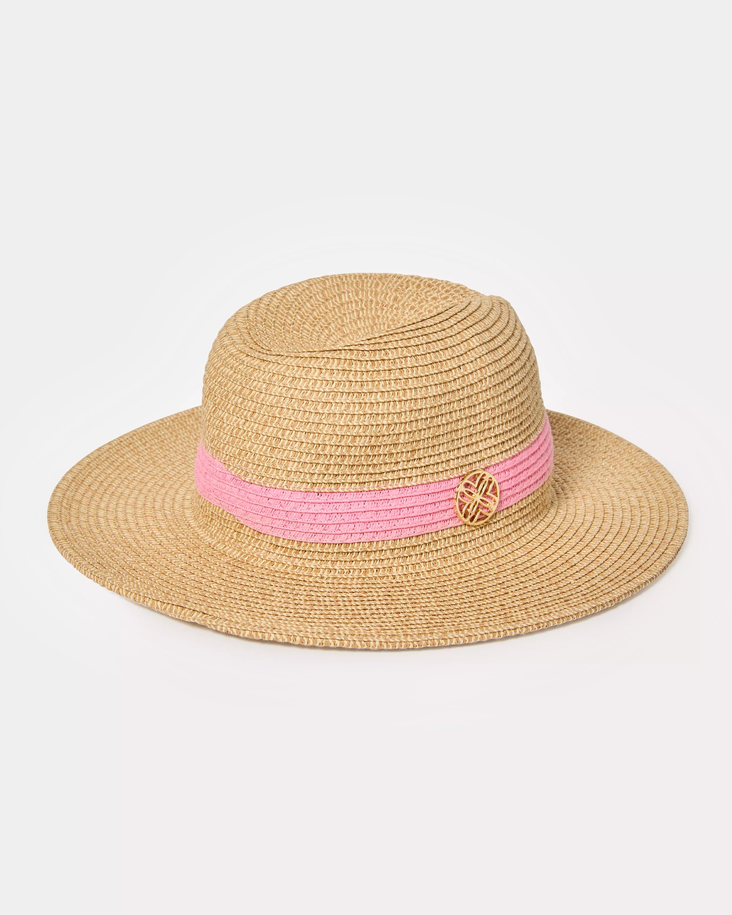 Lilly Pulitzer Shade Seeker Hat in rousseau pink straw hat with a pink band 