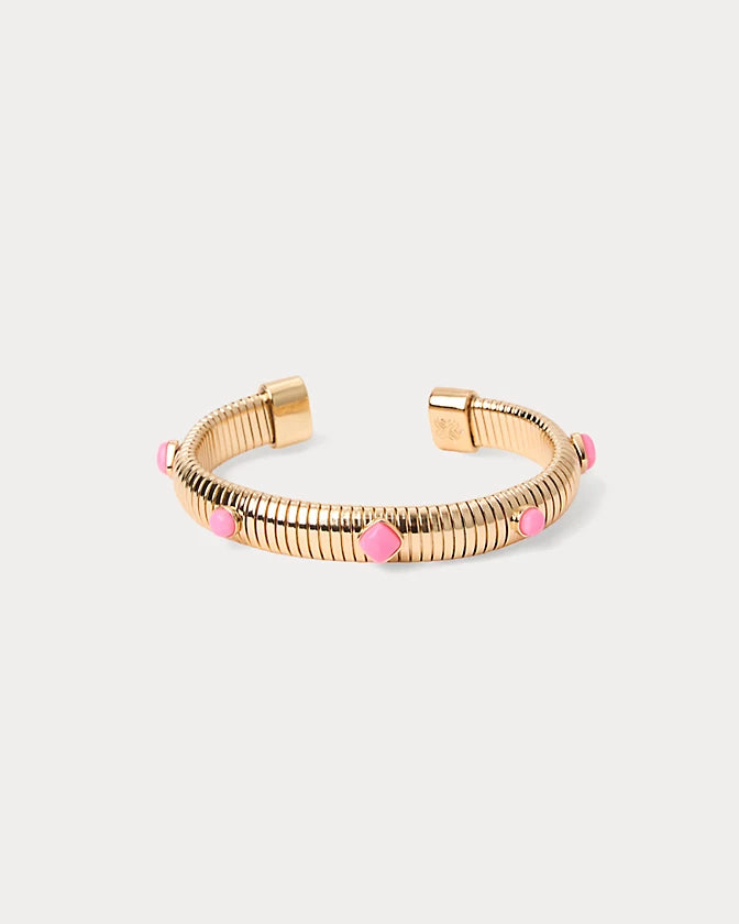 Lilly Pulitzer Sunshine Grove Bangle Bracelet gold bracelet with pink beads 