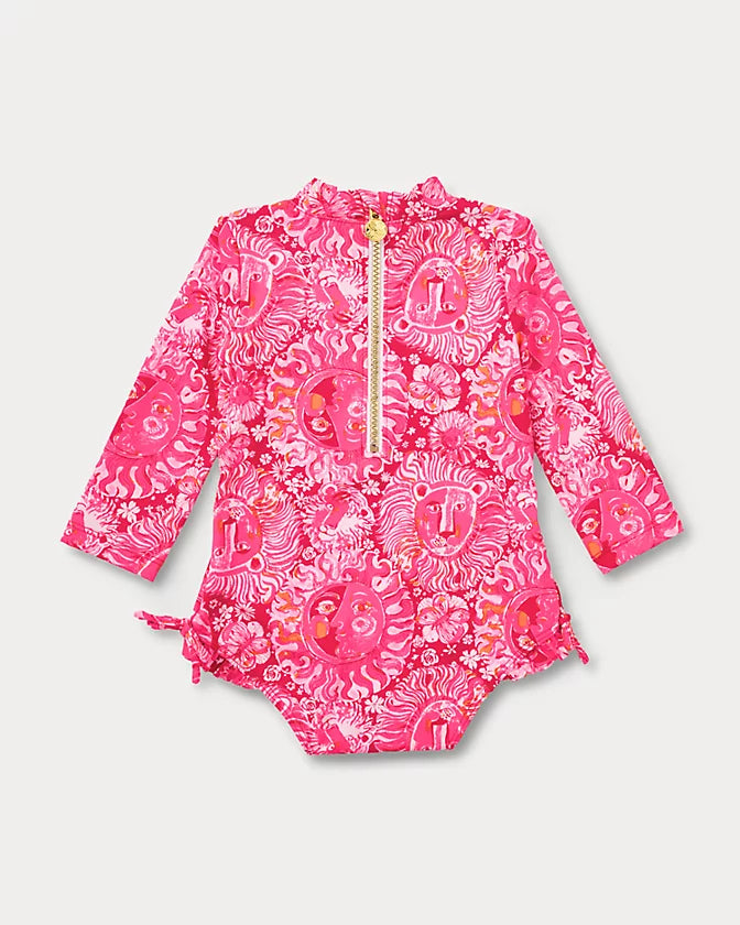Lilly Pulitzer UPF 50+ Girls Idella Infant Rashguard Swimsuit in the color Paradise Punch Lil Jims Stuff