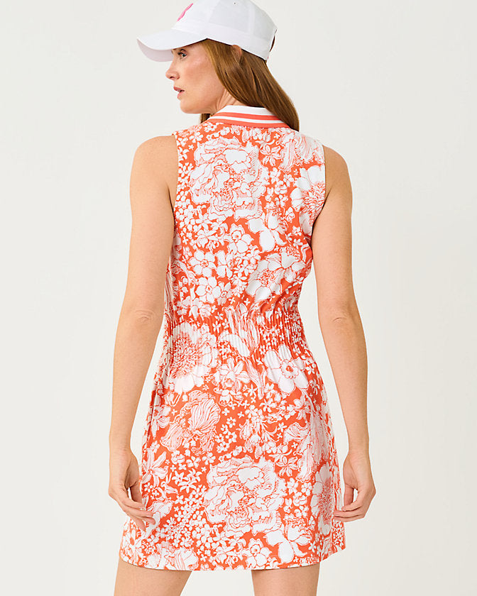 Lilly Pulitzer UPF 50+ Luxletic Love Active Sleeveless Dress in the color Sunset Orange Budding Romance