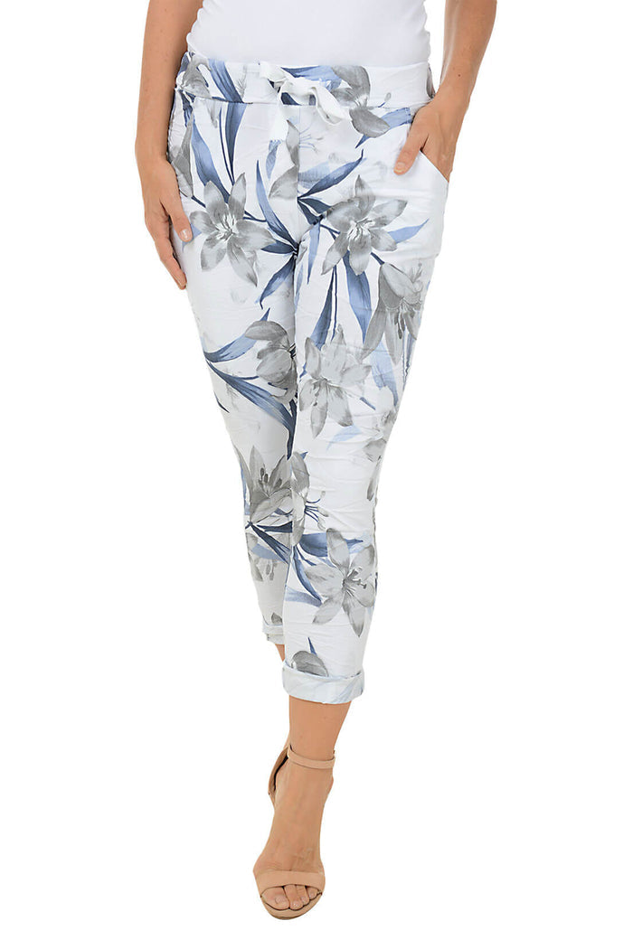 Look Mode | Flower Jegging Pant - White
