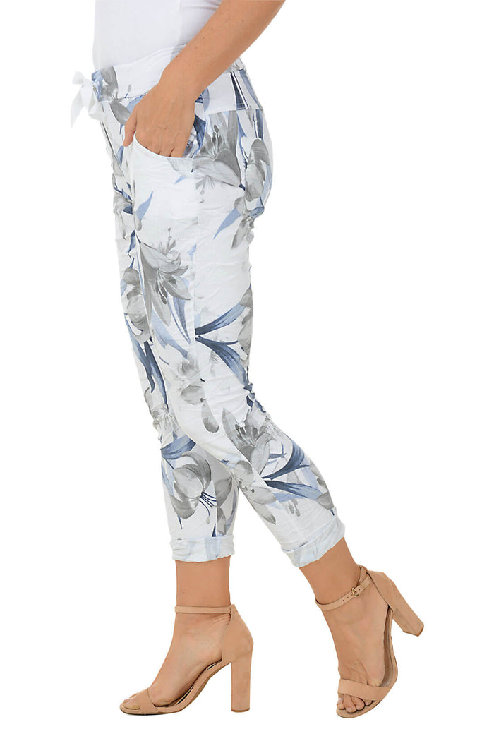 Look Mode | Flower Jegging Pant - White