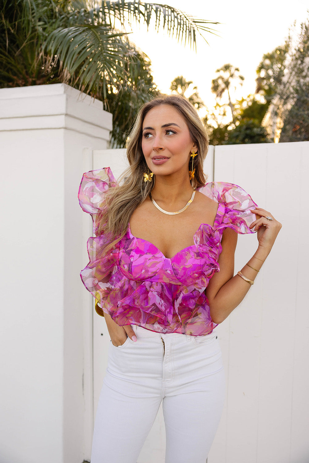 Madeline Ruffle Sleeve Bustier Top - Off To Paradise