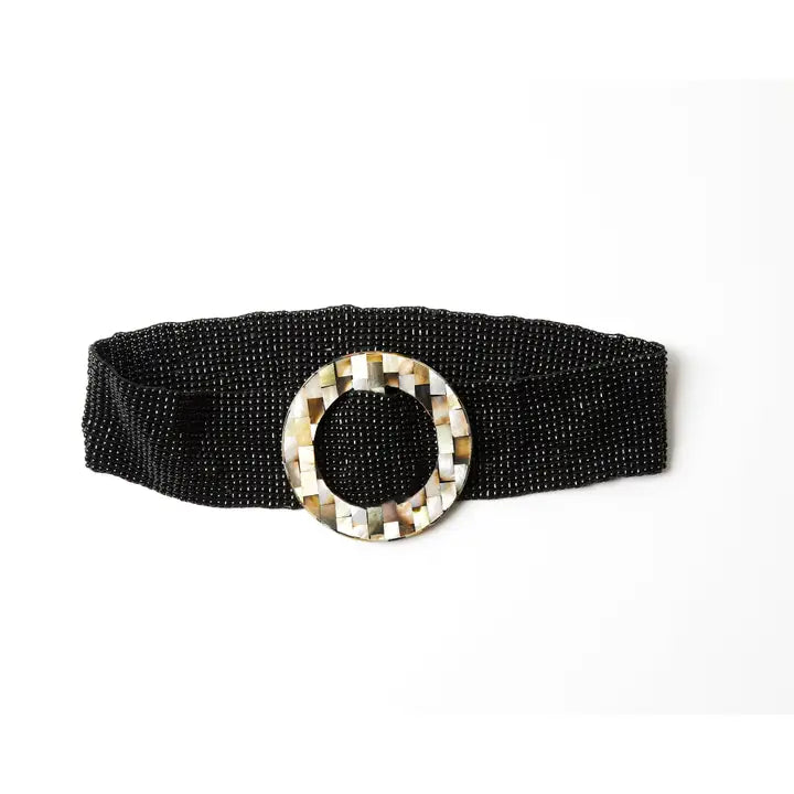 Black beaded slip on belt Mare Sole Amore black Oz Slip On Stretch Belt