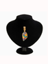 Multicolored pendant on a black velvet stand with a white background