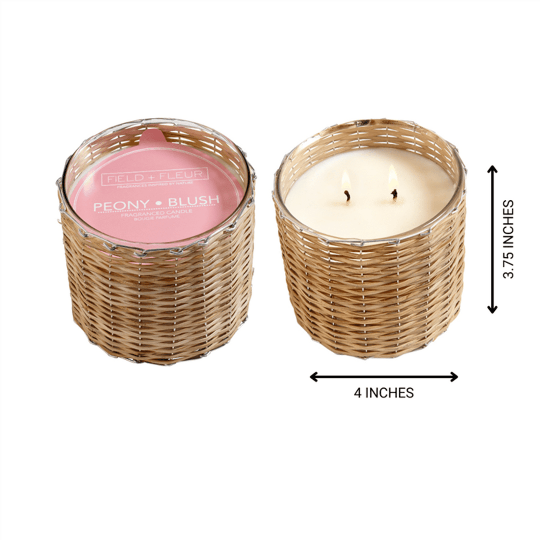 Field + Fleur | Peony Blush 2 Wick Handwoven Candle 12oz.