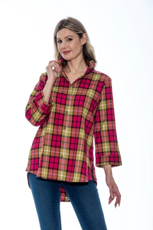 Too Fan | Flannel Top - Pink Green