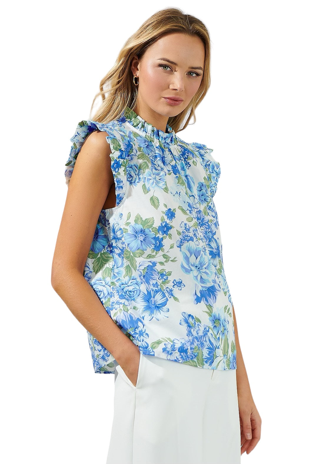 Cloister Collection | Blue Floral Poplin Top