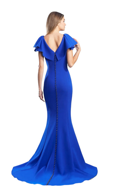Daymor Couture | Vneck Gown with Ruffle Sleeve