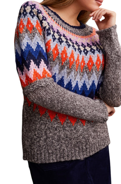 Tribal | L/s Intarsia Sweater-grey Mix