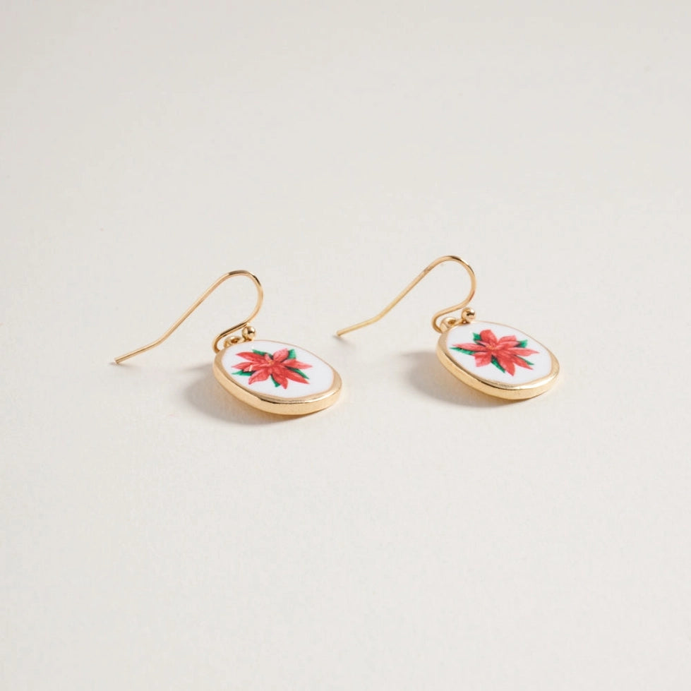 Pair of earrings with floral design on a light gray background