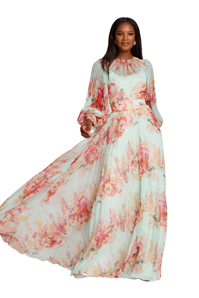 Teri Jon | Floral Pleated Gown